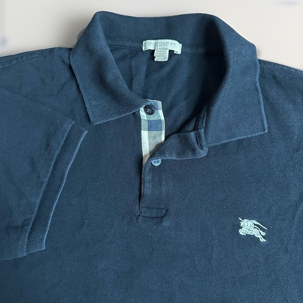 Burberry Brit Polo Shirt Mens XL Black Nova Check Short Sleeve Pique Cotton
